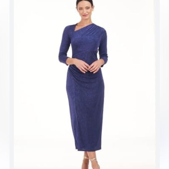 JS Collections Navy Blue Violetta Knit Tea Length Dress | size 4 - Picture 1 of 12